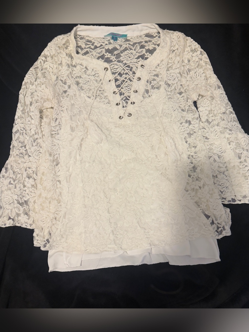 Lace-Up white  Lace Blouse with Lined Bodice